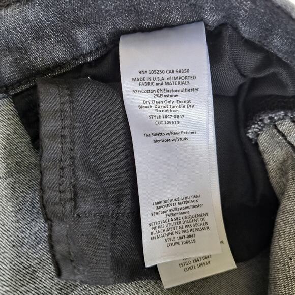 Current/Elliott Stiletto Studded Knee Raw Patches Skinny Jeans Montrose Size 31 - Picture 10 of 11